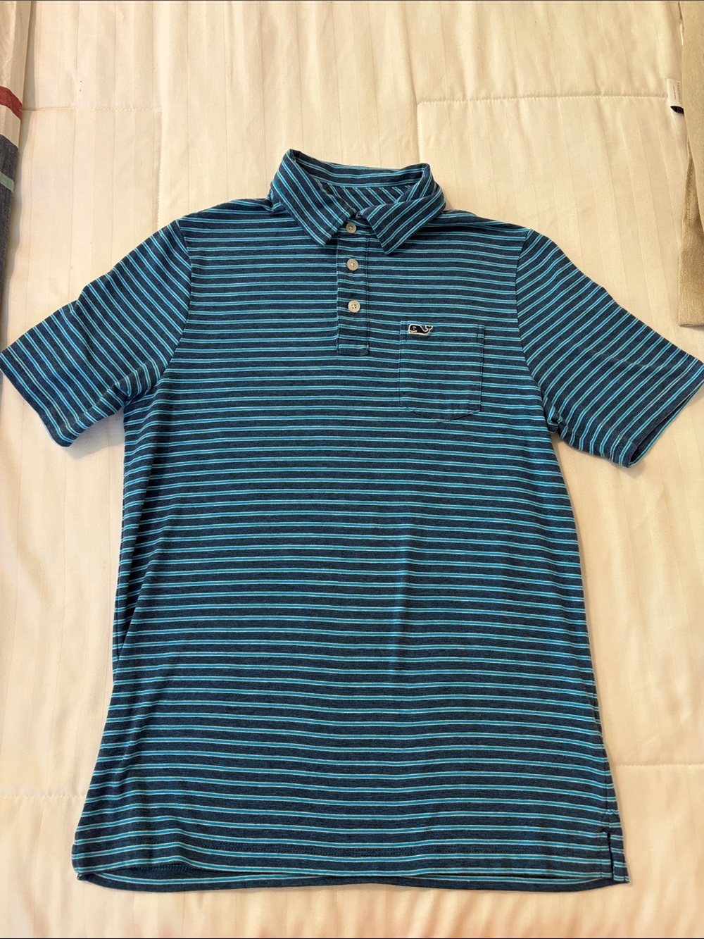 Vineyard Vines boys Teal and Navy Striped Polo